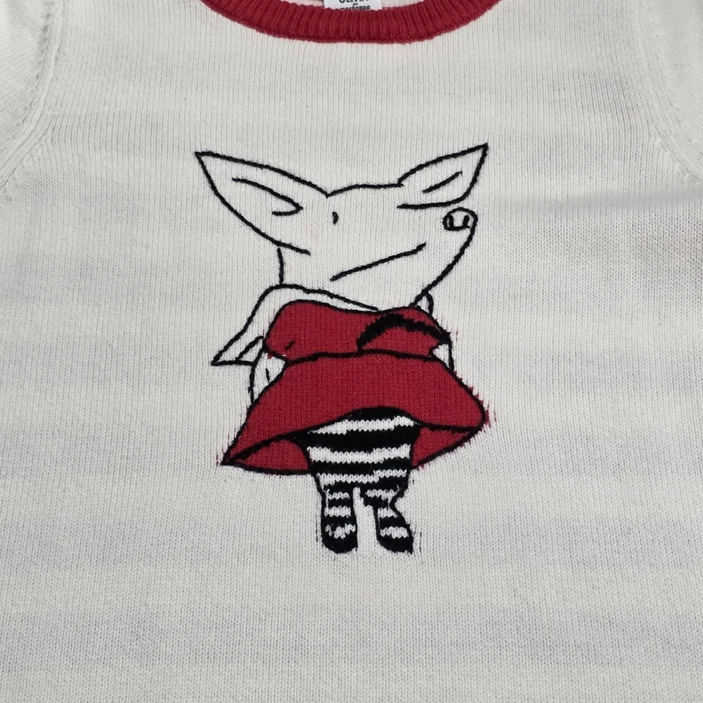 Gymboree Girls Olivia Pig Red & Cream Color Striped Knit Sweater Dress Size 8